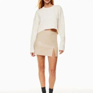 Sunday Best by Aritzia Tatiana Cream Vegan Leather Mini Skirt w/ Side Slit